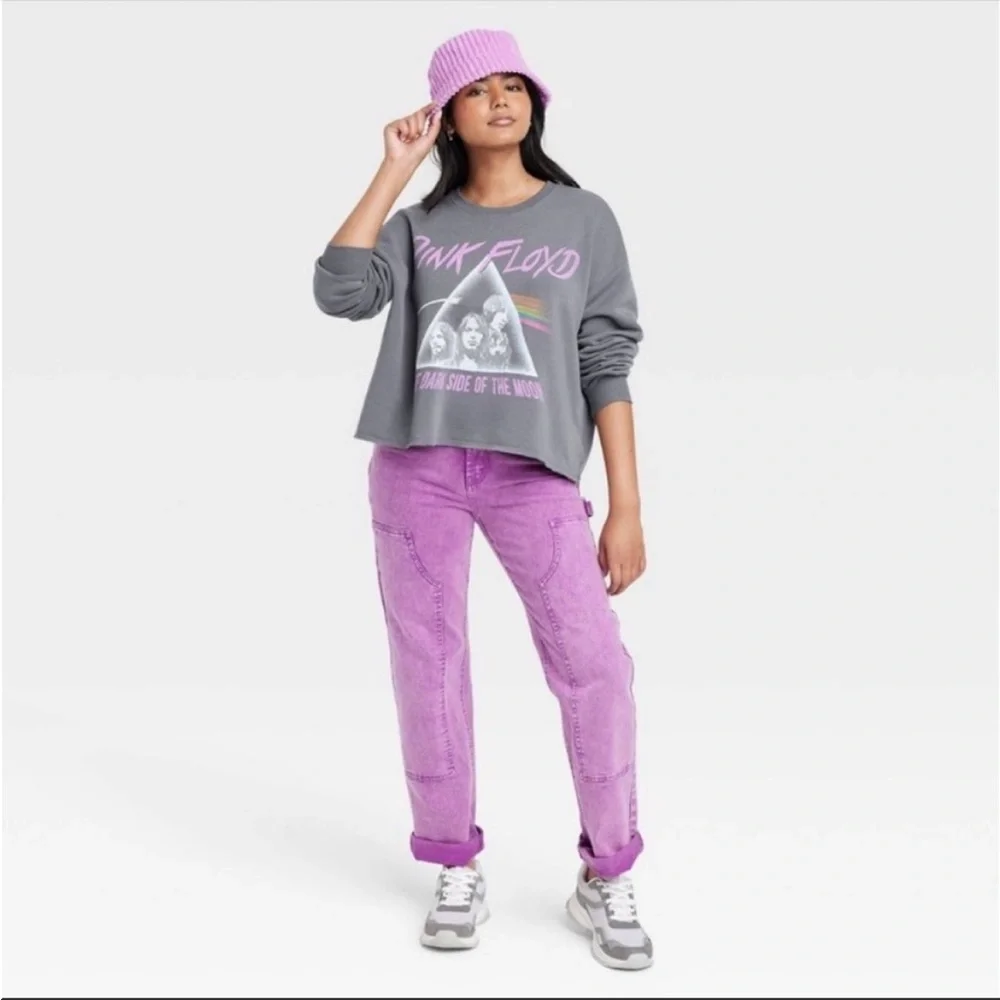 NWOT Pink Floyd Oversized Cropped Graphic Sweatshirt Size Large - Picture 3 of 11
